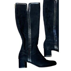Adrienne Vittadini Womens Larosa Boots Black Studded Back Zipper Block Heels 6M